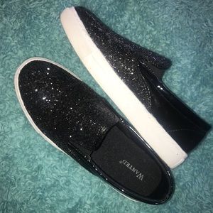 Black Glitter Slip-ons